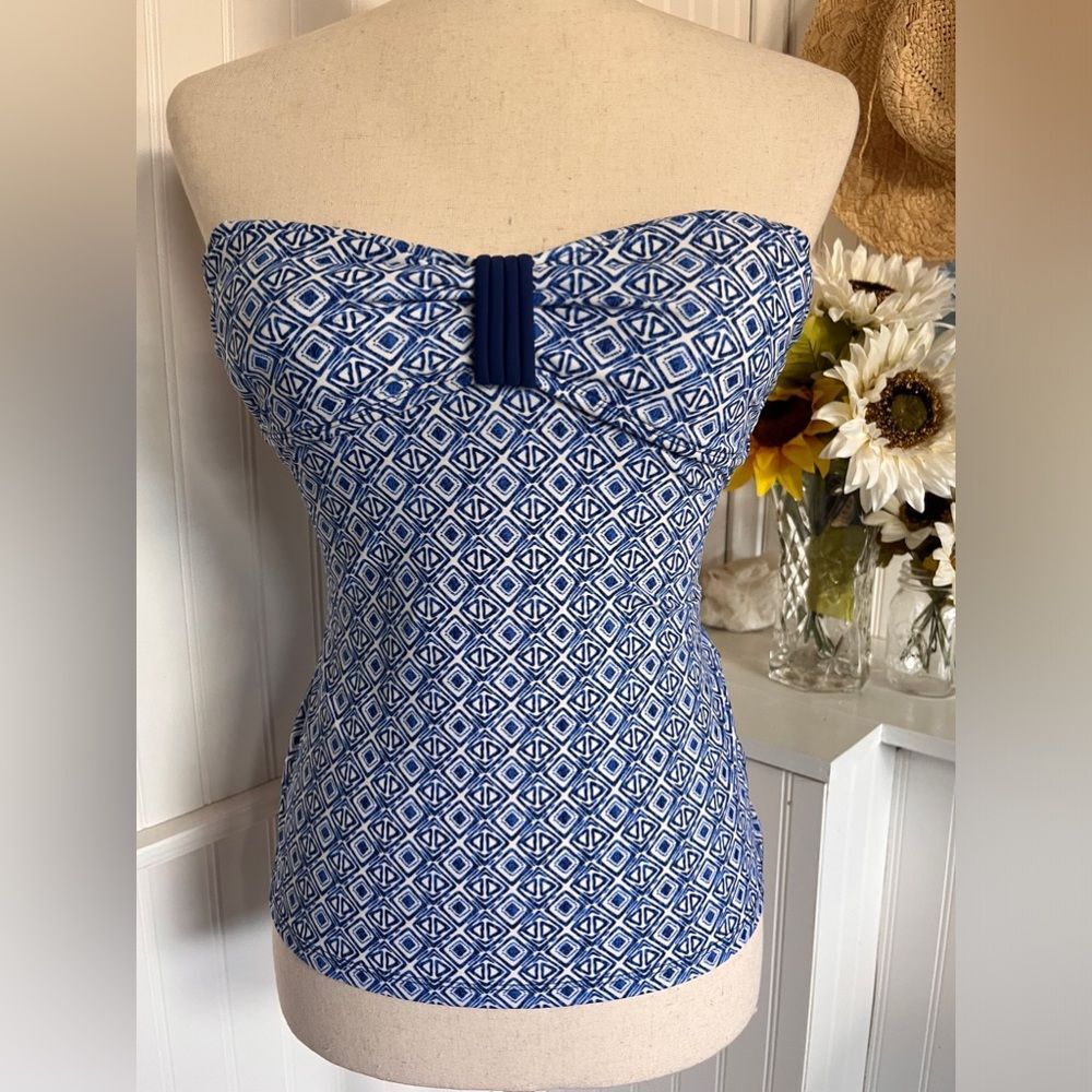 Blue Strapless Swim Top